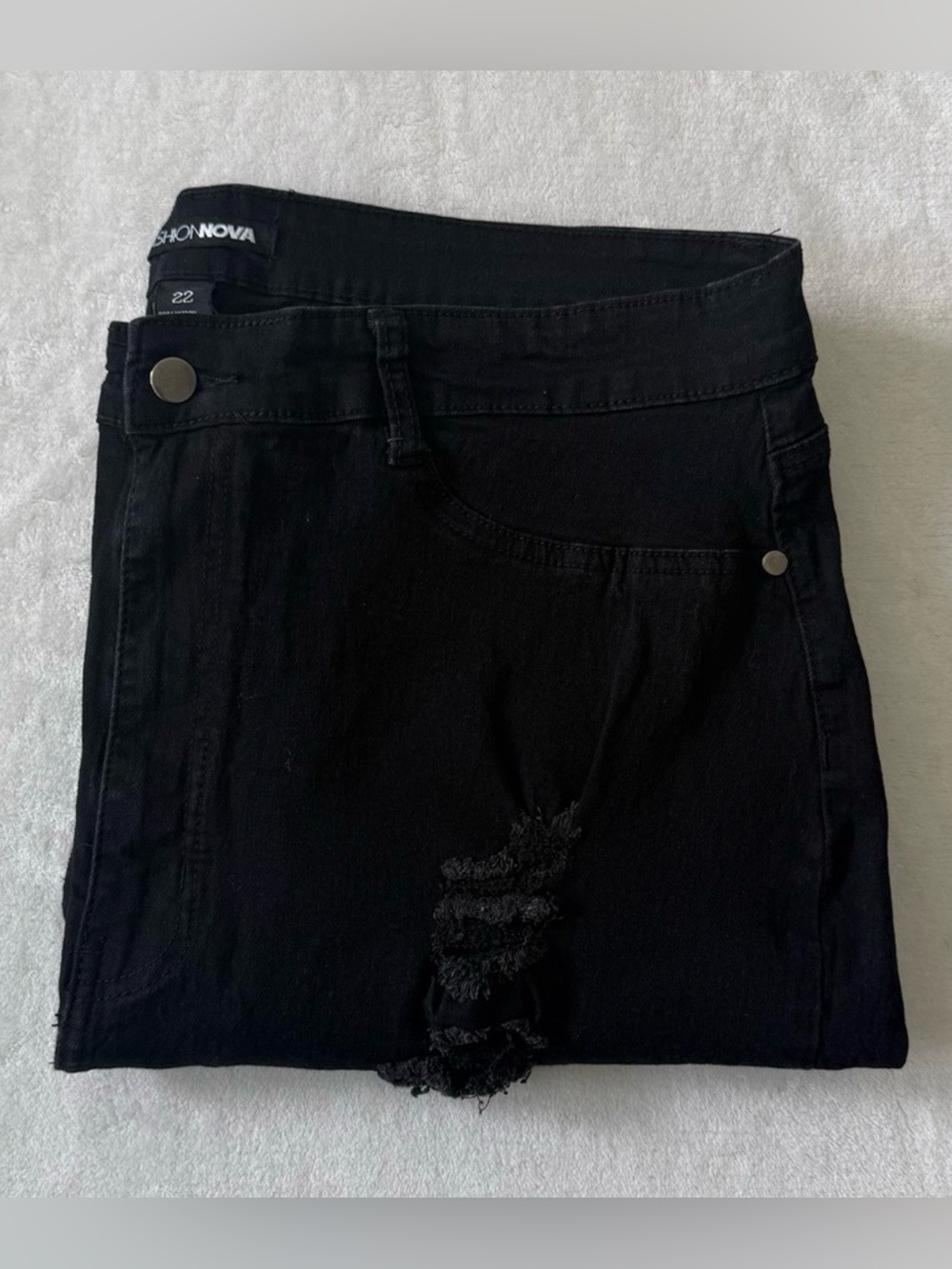 Fashion Nova Curve High Rise Denim Booty Lifting Black Ripped Skinny Jeans Sz 22 - Picture 4 of 12
